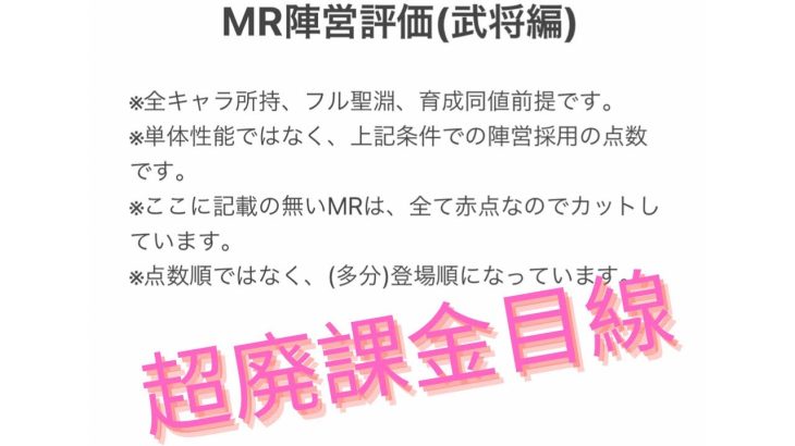 ［放置少女］MR陣営評価〜武将編〜［皇室金龍］