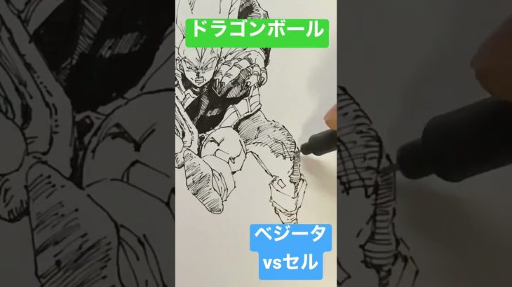 【ドラゴンボール】ベジータvsセルを一発描きで描いてみた！Vegeta vs Cell drawing manga/anime【DRAGON BALL】