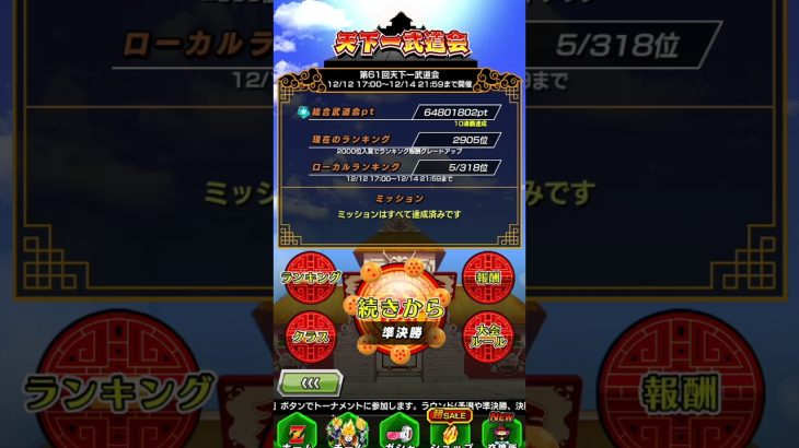 最終結果 #ドッカンバトル #dragonball #ドラゴンボール#天下一武道会