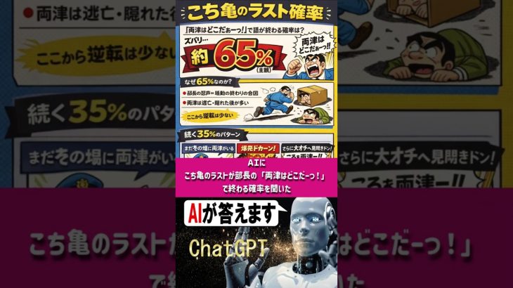 【ＡＩがこち亀のオチを考察！】AIにこち亀の最後のオチの一コマが大原部長の「両津はどこだーっ！」で終わる確率を聞いた【ChatGPT編】
